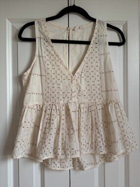 Melrose Market Womens XS Cream Embroidered Peplum Sleeveless Boho Top Festival